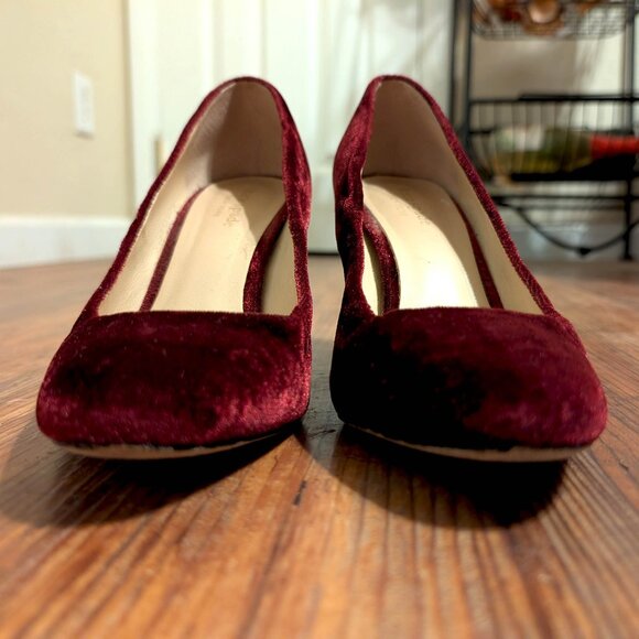 Kate Spade Sybil Burgundy Velvet Pumps with Rhinestone Block Heels Vero Cuoio - Picture 3 of 14